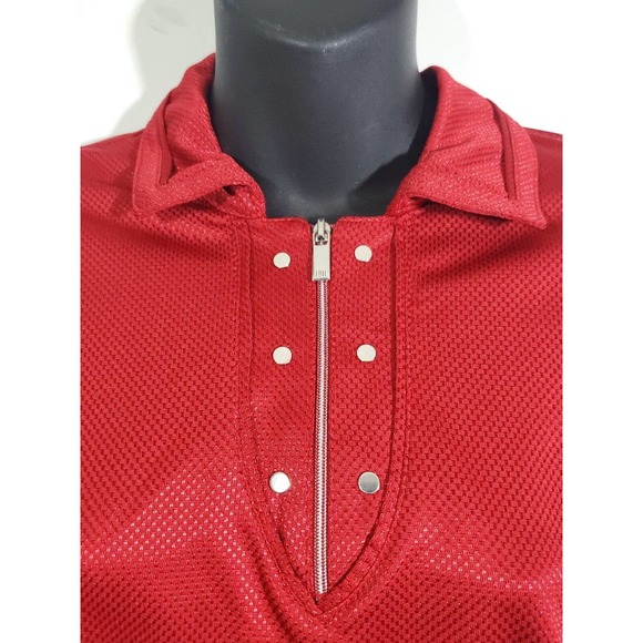 Tail Women's Short Sleeve Golf Polo Shirt Size L Red Zip Polyester Silver Studs - Picture 2 of 8